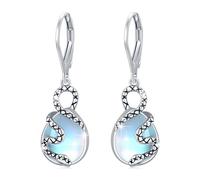 ABIGY Boucles d'oreilles serpent en pierre de lune - Argent sterling 925 - Pendentif avec pierre de lune ovale - 17,5 mm - Lot de 2 - Idéal comme cadeau pour les femmes, Argent sterling