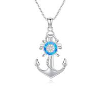ABIGY Collier ancre en argent sterling 925 avec pendentif ancre nautique et opale bleu marine - Cadeau pour femmes et filles