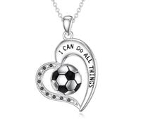 ABIGY Collier de football pour femme en argent sterling 925 avec pendentif sport I Can Do All Things - Cadeau de Noël ou d'anniversaire - Cadeau pour vous-même, vos amis, sœurs, filles