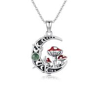 ABIGY Collier en forme de champignon de lune en argent sterling 925 - Collier en forme de champignon rouge magique - Collier en agate - Cadeau pour femmes et filles, Argent sterling, Agate