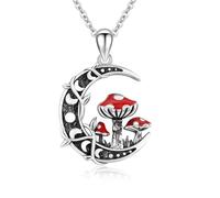 ABIGY Collier en forme de champignon de lune en argent sterling 925 - Collier en forme de champignon rouge magique - Collier en agate - Cadeau pour femmes et filles, Argent sterling