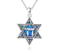 ABIGY Collier étoile de David en argent sterling 925 avec pendentif hébreu Chai (vie), opale, hexagramme, étoile de David, amulette juive, cadeau pour homme et femme, Argent sterling