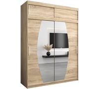 ABIKSMEBLE Armoire à Portes coulissantes Elypse Armoire avec Tringle et étagère Armoire avec Miroir de Chambre à Coucher (Chêne Sonoma avec Extension) 180cm