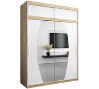 ABIKSMEBLE Armoire à Portes coulissantes Elypse Armoire avec Tringle et étagère Armoire avec Miroir de Chambre à Coucher (Chêne Sonoma + Blanc Mat avec Extension) 180cm