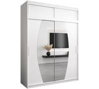 ABIKSMEBLE Armoire à Portes coulissantes Elypse Armoire avec Tringle et étagère Armoire avec Miroir de Chambre à Coucher (Blanc Mat avec Extension) 180cm