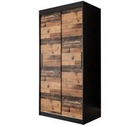 ABIKSMEBLE Armoire à Portes coulissantes Old Style T 100 - Armoire de Chambre à Coucher (Tiroirs: 0) - Noir Matt + Old Style - 100 cm x 200 cm x 62 cm