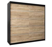 ABIKSMEBLE Armoire à Portes coulissantes Verona 1 200 Armoire avec Tringle et étagère Armoire de Chambre à Coucher (Noir Mat + Chêne Sonoma)