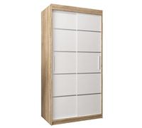 ABIKSMEBLE Armoire à Portes coulissantes Verona - 100 Armoire avec Tringle et Étagère - Chambre à Coucher (Chêne Sonoma + Blanc Mat)