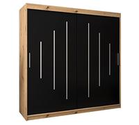 ABIKSMEBLE Armoire à Portes coulissantes York 200 Armoire avec Tringle et étagère Armoire de Chambre à Coucher (Chêne Artisan + Noir Mat)