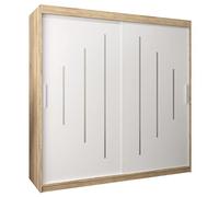 ABIKSMEBLE Armoire à Portes coulissantes York 200 Armoire avec Tringle et étagère Armoire de Chambre à Coucher (Chêne Sonoma + Blanc Mat)