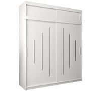 ABIKSMEBLE Armoire à Portes coulissantes York 200 Armoire avec Tringle et étagère Armoire de Chambre à Coucher (Blanc Mat avec Extension)