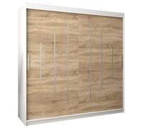 ABIKSMEBLE Armoire à Portes coulissantes York 200 - Armoire de Chambre à Coucher avec Tringle et Étagère (Blanc Mat + Chêne Sonoma)