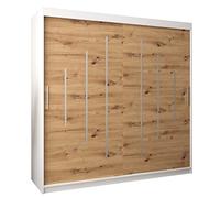 ABIKSMEBLE Armoire à Portes coulissantes York 200 - Armoire de Chambre à Coucher avec Tringle et Étagère (Blanc Mat + Chêne Artisan)