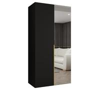 ABIKSMEBLE - Armoire Alicante 2 avec Mirroir - Hauteur 202cm, Largeur 100 cm, Profondeur 52cm - Corps Noir, Poignée l'or - Meuble de Rangement Moderne pour Salon