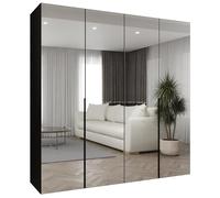 ABIKSMEBLE - Armoire Alicante 3 avec Mirroir - Hauteur 200cm, Largeur 200 cm, Profondeur 52cm - Corps Noir, Poignée Noir - Meuble de Rangement Moderne pour Salon
