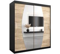 ABIKSMEBLE Armoire avec Porte Coulissante Miroir Elypse - Dressing Chambre Adulte - Penderie Vetement avec 2 Portes - Placard