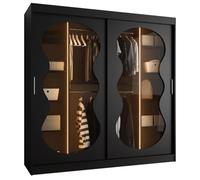 ABIKSMEBLE - Armoire de Chambre - LxHxP 200x200x62cm - Armoire avec Portes Coulissantes en Verre Fumé, 2 Tringles et Étagères - Style Boho, Scandinave - BAHRAJN 3 - Noir
