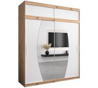 ABIKSMEBLE Armoire Elypse avec Porte Coulissante et Miroir - Dressing pour Chambre Adulte - Penderie Vêtement - Garde-Robe - Placard 2 Portes - Closet