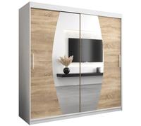 ABIKSMEBLE Armoire Elypse avec Porte Coulissante et Miroir - Dressing pour Chambre Adulte - Penderie Vêtements - Garde-Robe - Placard 2 Portes - Closet