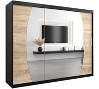 ABIKSMEBLE Armoire Elypse avec Porte Coulissante et Miroir - Dressing pour Chambre Adulte - Penderie Vêtement - Garde-Robe - Placard 3 Portes - Closet