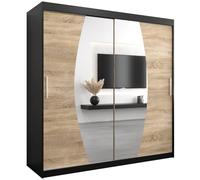 ABIKSMEBLE Armoire Elypse avec Porte Coulissante et Miroir - Dressing pour Chambre Adulte - Penderie Vêtements - Garde-Robe - Placard - 2 Portes