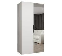 ABIKSMEBLE - Armoire Marbella 2 avec Mirroir - Hauteur 202 cm, Largeur 100 cm, Profondeur 52 cm - Corps Blanc, Poignée Noir - Meuble de Rangement Moderne pour Salon