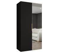 ABIKSMEBLE - Armoire Marbella 2 avec Mirroir - Hauteur 202 cm, Largeur 100 cm, Profondeur 52 cm - Corps Noir, Poignée l'or - Meuble de Rangement Moderne pour Salon