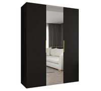 ABIKSMEBLE - Armoire Marbella 2 avec Mirroir - Hauteur 202 cm, Largeur 150 cm, Profondeur 52 cm - Corps Noir, Poignée l'or - Meuble de Rangement Moderne pour Salon