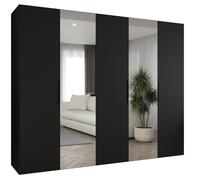 ABIKSMEBLE - Armoire Marbella 2 avec Mirroir - Hauteur 202 cm, Largeur 250 cm, Profondeur 52 cm - Corps Noir, Poignée Noir - Meuble de Rangement Moderne pour Salon