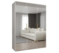 ABIKSMEBLE - Armoire Marbella 3 avec Mirroir - Hauteur 202 cm, Largeur 150 cm, Profondeur 52 cm - Corps Blanc, Poignée l'or - Meuble de Rangement Moderne pour Salon