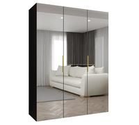 ABIKSMEBLE - Armoire Marbella 3 avec Mirroir - Hauteur 202 cm, Largeur 150 cm, Profondeur 52 cm - Corps Noir, Poignée l'or - Meuble de Rangement Moderne pour Salon