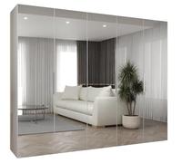 ABIKSMEBLE - Armoire Marbella 3 avec Mirroir - Hauteur 202 cm, Largeur 250 cm, Profondeur 52 cm - Corps Blanc, Poignée Cachemire - Meuble de Rangement Moderne pour Salon
