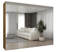 ABIKSMEBLE - Armoire Marbella 3 avec Mirroir - Hauteur 202 cm, Largeur 250 cm, Profondeur 52 cm - Corps Chêne Artisan, Poignée Noir - Meuble de Rangement Moderne pour Salon