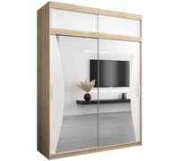 ABIKSMEBLE Armoire Monaco Avec Porte Coulissante Miroir - Dressing Adulte - Penderie Vêtement - Garde Robe - Placard 2 Portes - Closet