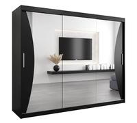 ABIKSMEBLE Armoire Monaco Avec Porte Coulissante Miroir - Dressing Adulte - Penderie Vêtement - Garde Robe - Placard - 3 Portes - Closet