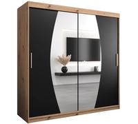 ABIKSMEBLE Armoire Porte Coulissante Miroir Elypse - Dressing Adulte - Penderie Vêtement - Garde Robe - Placard 2 Portes - Closet