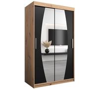 ABIKSMEBLE Armoire Porte Coulissante Miroir Elypse - Dressing Adulte - Penderie Vêtement - Garde Robe - Placard - 2 Portes - Closet