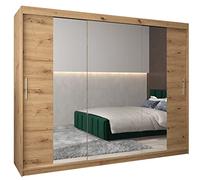 ABIKSMEBLE Armoire Tokyo 2 avec Porte Coulissante Miroir - Dressing Chambre Adulte - Penderie Vetement avec 3 Portes - Placard