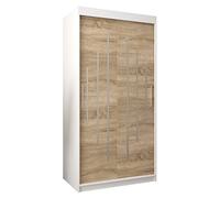 ABIKSMEBLE Armoire York 100 à Portes Coulissantes Avec Tringle et Étagère pour Chambre à Coucher (Blanc Mat + Chêne Sonoma)