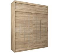 ABIKSMEBLE Armoire York 200 à Portes Coulissantes Avec Tringle et Étagère Pour Chambre à Coucher (Chêne Sonoma Avec Extension)