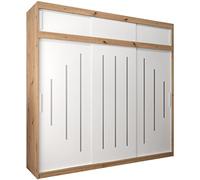 ABIKSMEBLE Armoire York 250 à Portes Coulissantes Avec Tringle et Étagère - Chambre à Coucher (Chêne Artisan + Blanc Mat Avec Extension)
