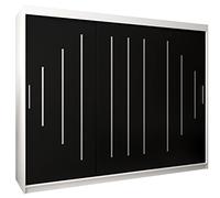 ABIKSMEBLE Armoire York 250 à Portes Coulissantes Avec Tringle et Étagère Pour Chambre à Coucher (Blanc Mat + Noir Mat)