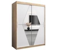 ABIKSMEBLE Boliwia 150 Armoire à Deux Portes Coulissantes avec Miroir, Tringle et Étagères 150x200x62 cm Sonoma et Blanc Mat