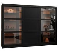 ABIKSMEBLE Dome 3 Armoire à Trois Portes Coulissantes, Barres et Étagères - Armoire de Rangement avec Verre Fumé pour Chambre, Salon - 200x250x62 cm - Noir, Noir, Noir