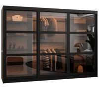 ABIKSMEBLE Dome Armoire à Trois Portes Coulissantes avec Miroir, Barres et Étagères - Armoire de Rangement avec Verre Fumé pour Chambre, Salon - 200x250x62 cm - Noir, Noir, Noir