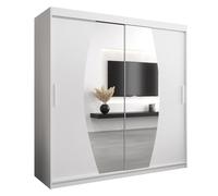 ABIKSMEBLE Elypse 200 Armoire à deux portes coulissantes pour chambre à coucher - Armoire moderne avec miroir, porte-manteau et étagères - 200 x 200 x 62 cm - Blanc mat