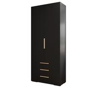 ABIKSMEBLE Inova 1 2D3SZ Armoire de Rangement avec Tiroirs, Barres et Etagères - Armoire à 2 Portes - pour Chambre à Coucher, Chambre d'Adolescente, Entrée - 236,7x100x47cm - Noir, Or
