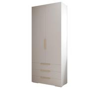ABIKSMEBLE Inova 1 2D3SZ Armoire de Rangement avec Tiroirs, Barres et Etagères - Armoire à 2 Portes - pour Chambre à Coucher, Chambre d'Adolescente, Entrée - 236,7x100x47cm - Blanc, Or