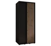 ABIKSMEBLE Lanko 1 Armoire à Deux Portes Coulissantes avec Barre, Étagères - Moderne Armoire de Rangement pour Chambre, Salon - 235,2x120x60 cm - Noir Noir Artisan