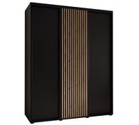 ABIKSMEBLE Lanko 1 Armoire à Trois Portes Coulissantes avec Barre, Étagères - Moderne Armoire de Rangement pour Chambre, Salon - 235,2x200x60 cm - Noir Noir Artisan